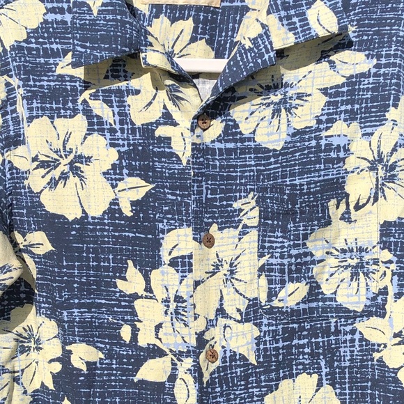 ISLAND REPUBLIC BLUE SILK HAWAIIAN SHIRT MENS M - Picture 2 of 4